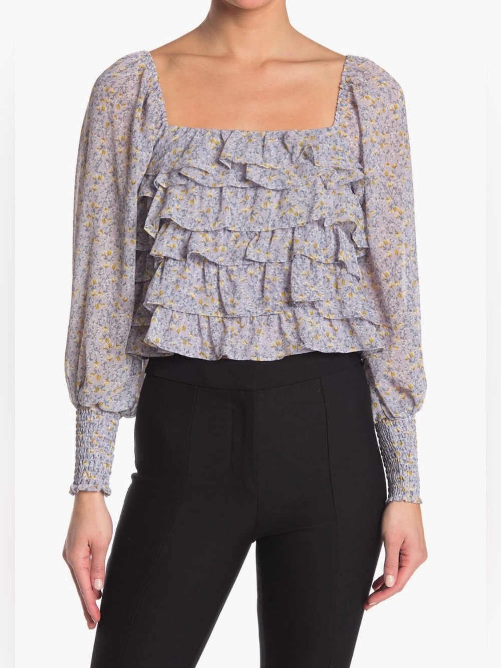 ASTR Lavender Floral Ruffle Blouse